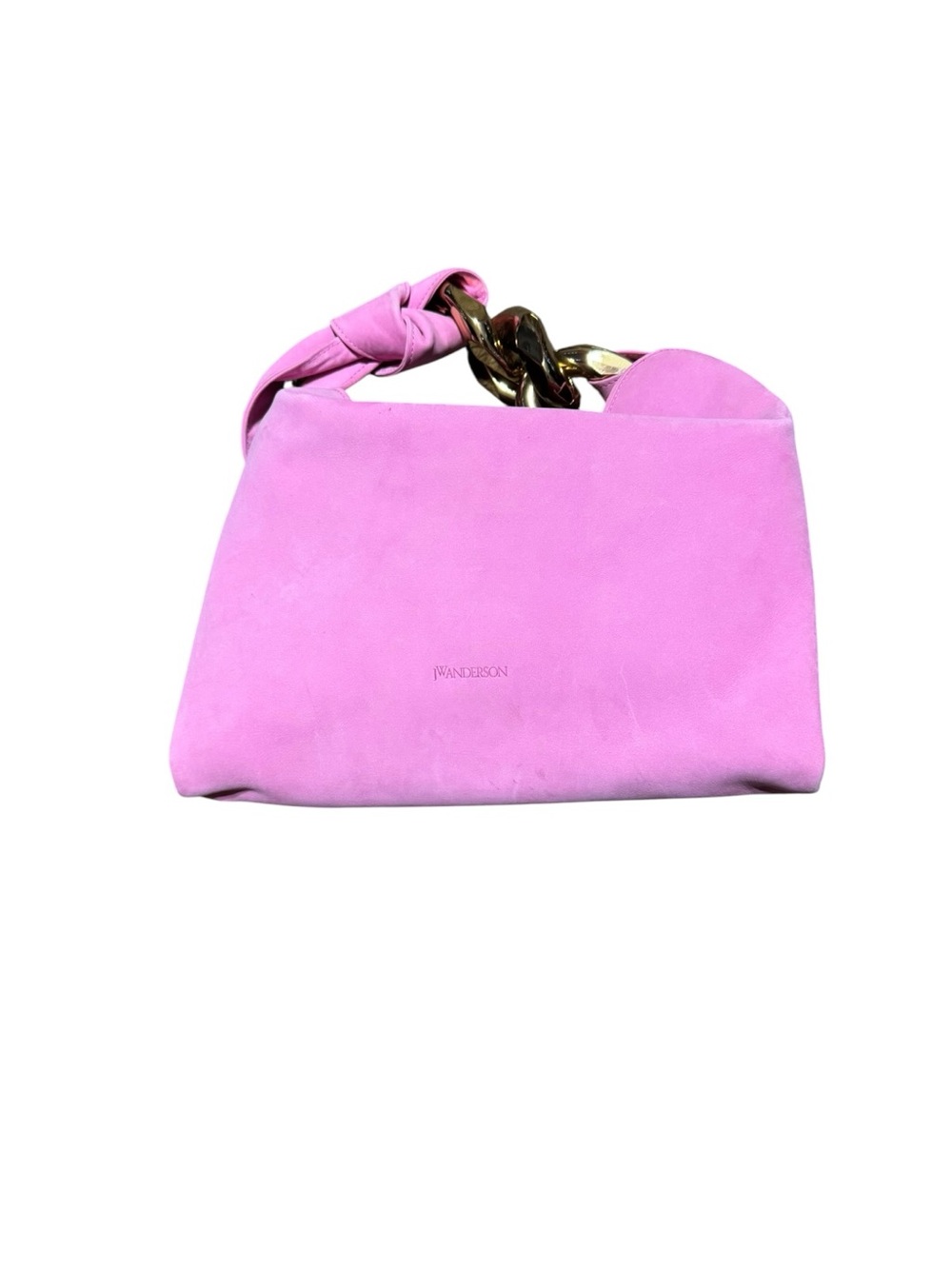 J.W. Anderson Pink Suede Knot-Handle Shoulder Bag with Chain
